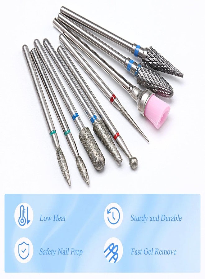 Furtherpretty Nail Drill Bits Set, 9PCS Cuticle Cleaner & Carbide Bits for Acrylic Nails, Manicure Pedicure Remover Tools, Professional Nail Salon Supplies, fresas para drill nails - 3/32" Shank - Image 5